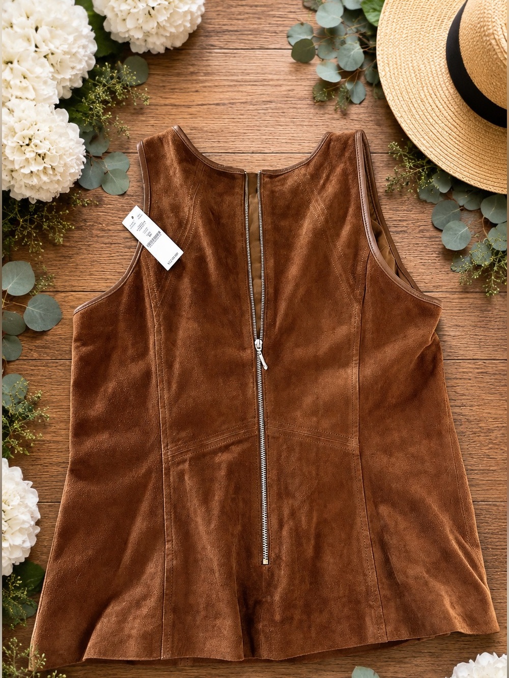 WHBM White House Black Market Genuine Leather Janelle Bodice Top Whiskey 10 NWT - Picture 1 of 7